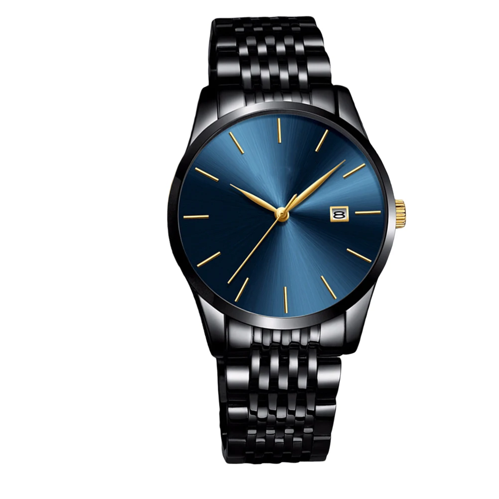 

Luxury Business Men Quartz Watch Stainless Steel Waterproof Blue Black Men Wristwatch Fashion Precise Timekeeping Exquisite