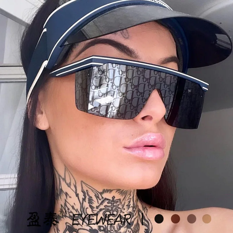 Fashion single-piece shield sunglasses men's and women's square UV-proof windproof glasses, suitable for driving on the beach