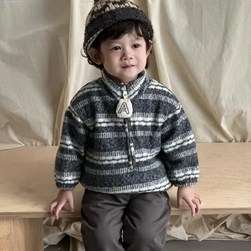 

2025 Winter New Children Casual Striped Sweater Boys Girls Long Sleeve Knit Tops Baby Thick Warm Sweater Kids Knitted Clothes