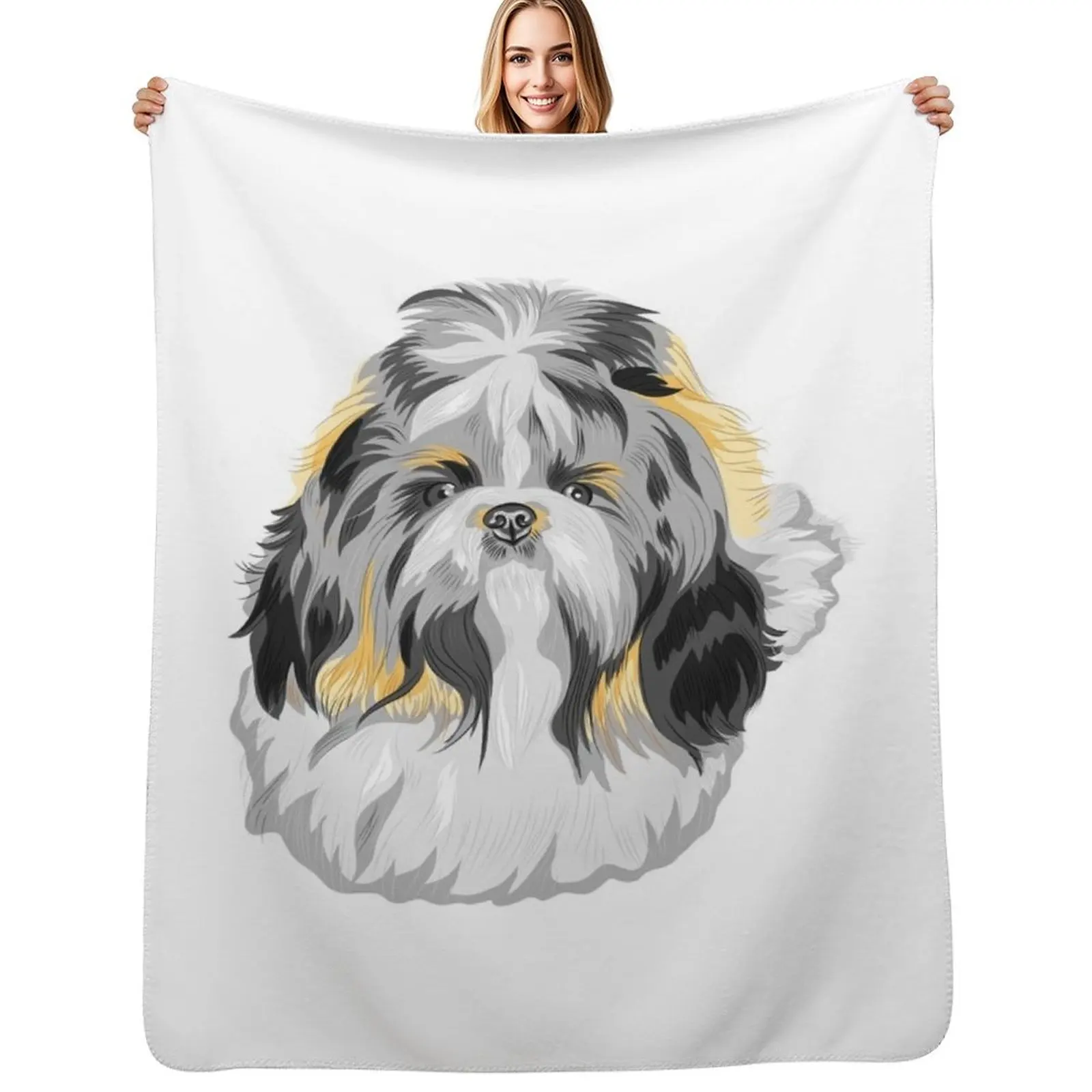 

Shih tzu dog breed sketch cute little beauty long hair Throw Blanket Plaid christmas decoration Custom Blankets