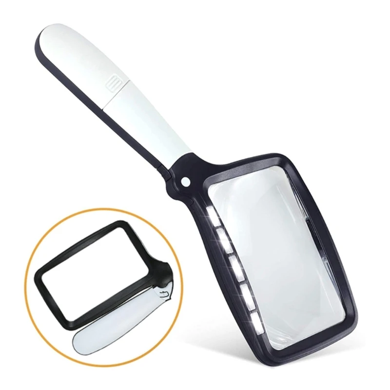 Glass with 5 LED Lights, 2X Handheld Illuminated Magnifier Reading Glass for Seniors