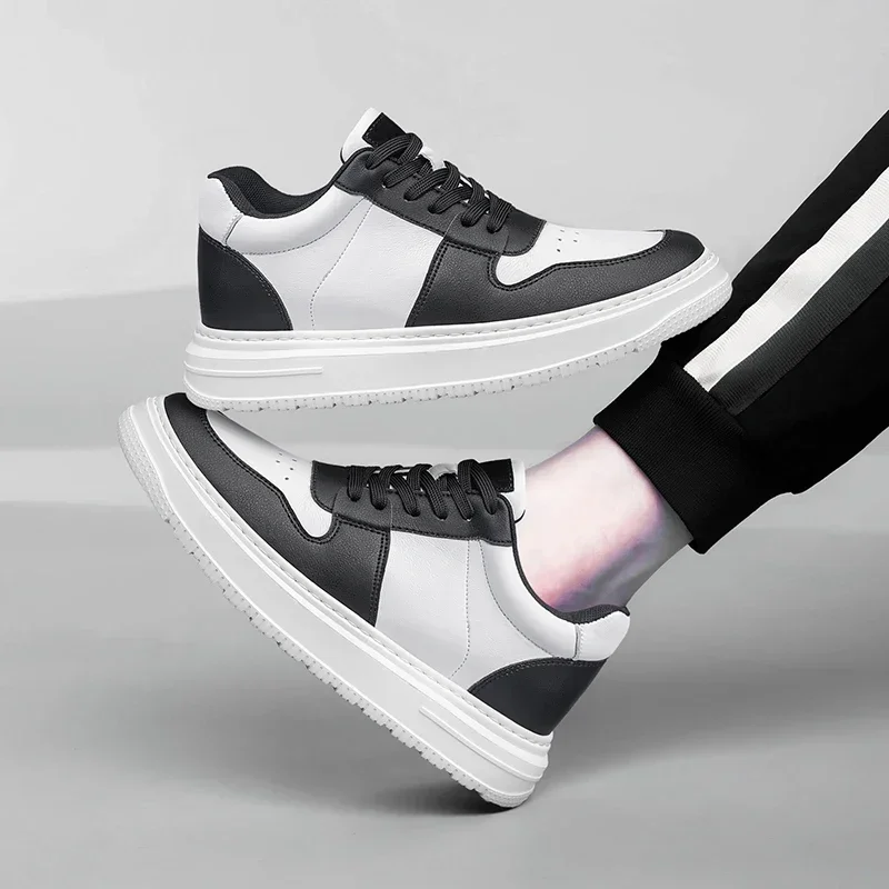 

Модные кожаные кроссовки-лифты, мужская удобная дышащая повседневная обувь, увеличивающая рост стелька, мужская обувь с подъемом 8 см