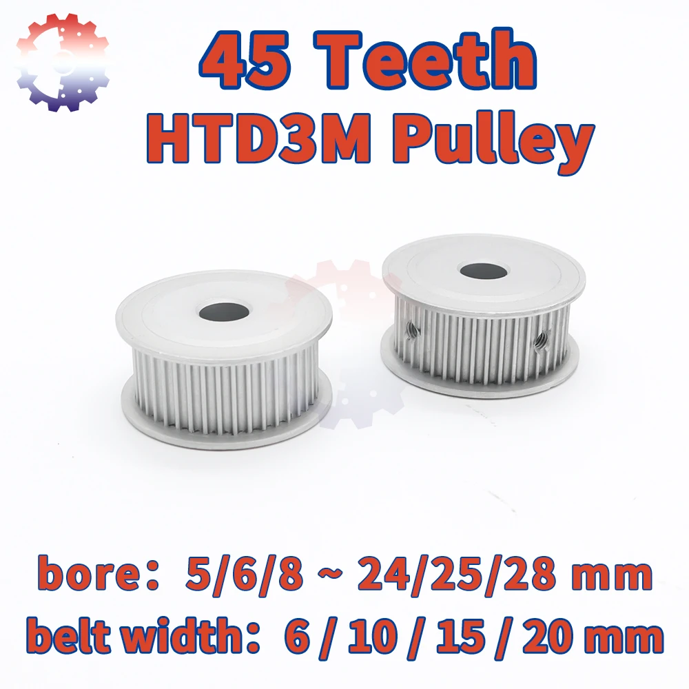 

45Teeth HTD3M Belt Pulley 3M Timing Pulley Bore 5/6/8~28mm 3M Synchronous Wheel 45T 45 Teeth Belt Width 10 15 20mm HTD 3M Pulley