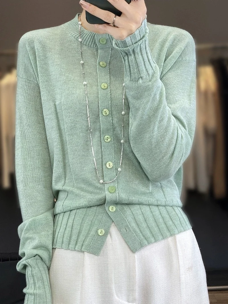 Легкий дышащий шерстяной вязаный открытый кардиган Long Sve, женский топ, антивозрастной высококачественный европейский свитер ранней осени