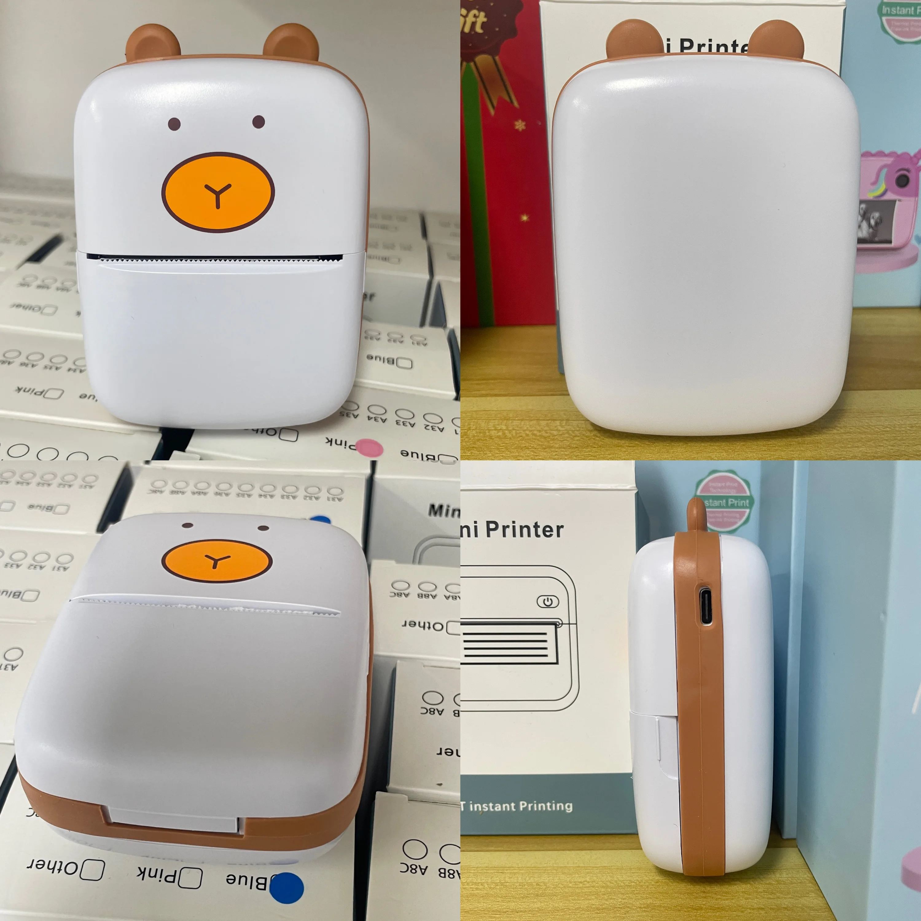 HD Bear Meow Mini Label Printer Thermal Portable A8 Printers Sticker Transparent Paper 57mm Inkless Wireless 203dpi Android IOS