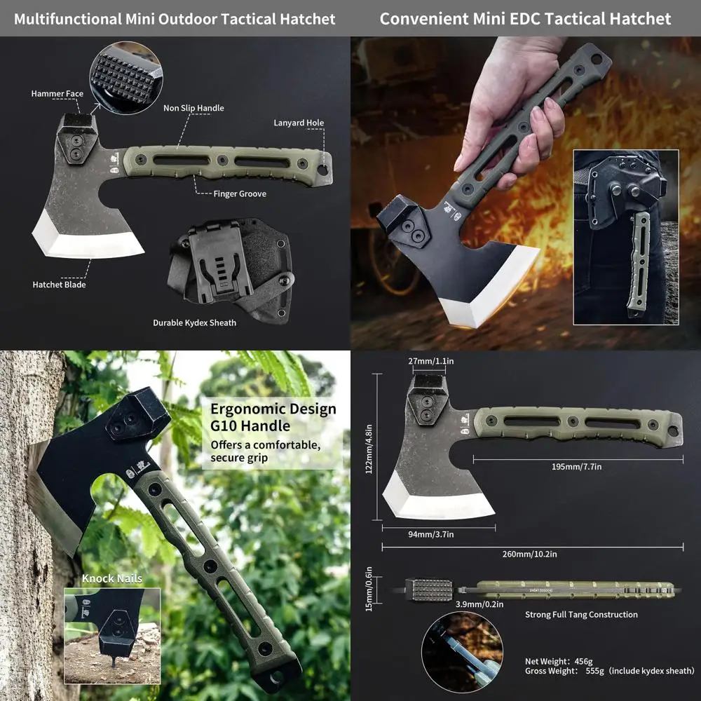 Hacha de división multifuncional, hacha de madera táctica para acampar de supervivencia pequeña, hachas de mano para Mini campamento Bushcraft con martillo y Kydex