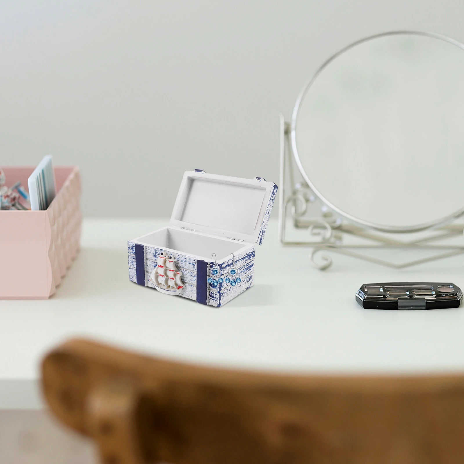 

Mediterranean Style Jewelry Box Wooden Trinket Organizer Case Large Capacity Jewelry Storage Box for Rings Earrings Necklaces