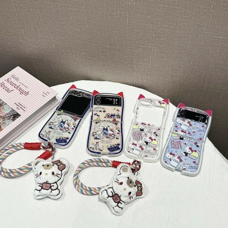 New Sanrio Hello Kitty Cartoon Cute Suitable Zflip5 6 Phone Case Zflip4 3 Folding Screen Protective Cover Toys for Girls