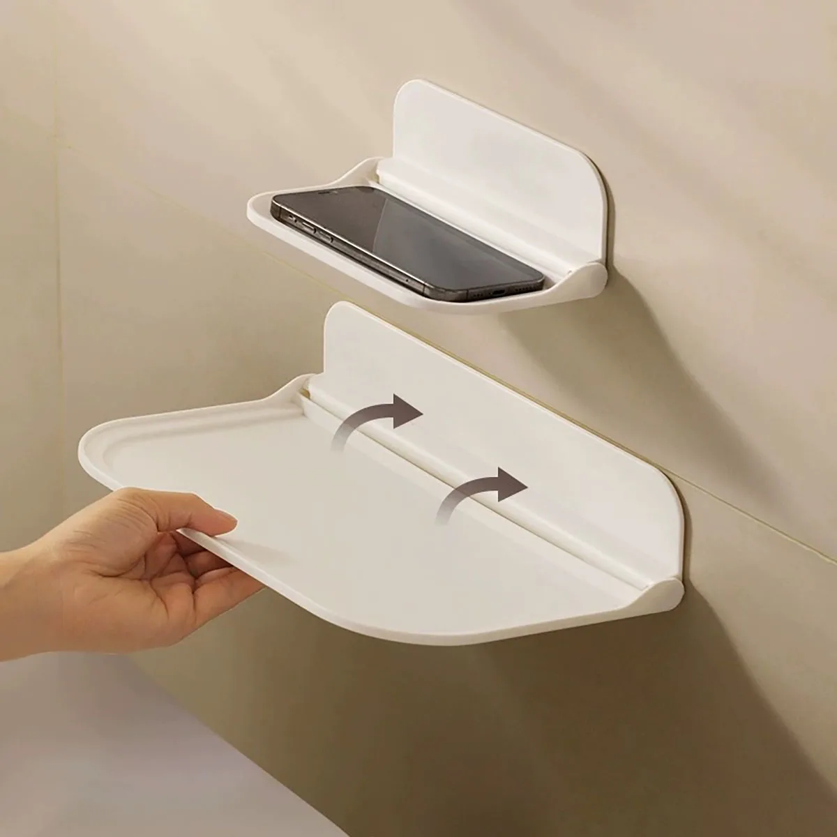 Klappbares, an der Wand montiertes Regal, platzsparend, faltbares Lagerregal, stanzfreier Telefonhalter, WLAN-Router, Ablagefach, Badezimmer-Organizer