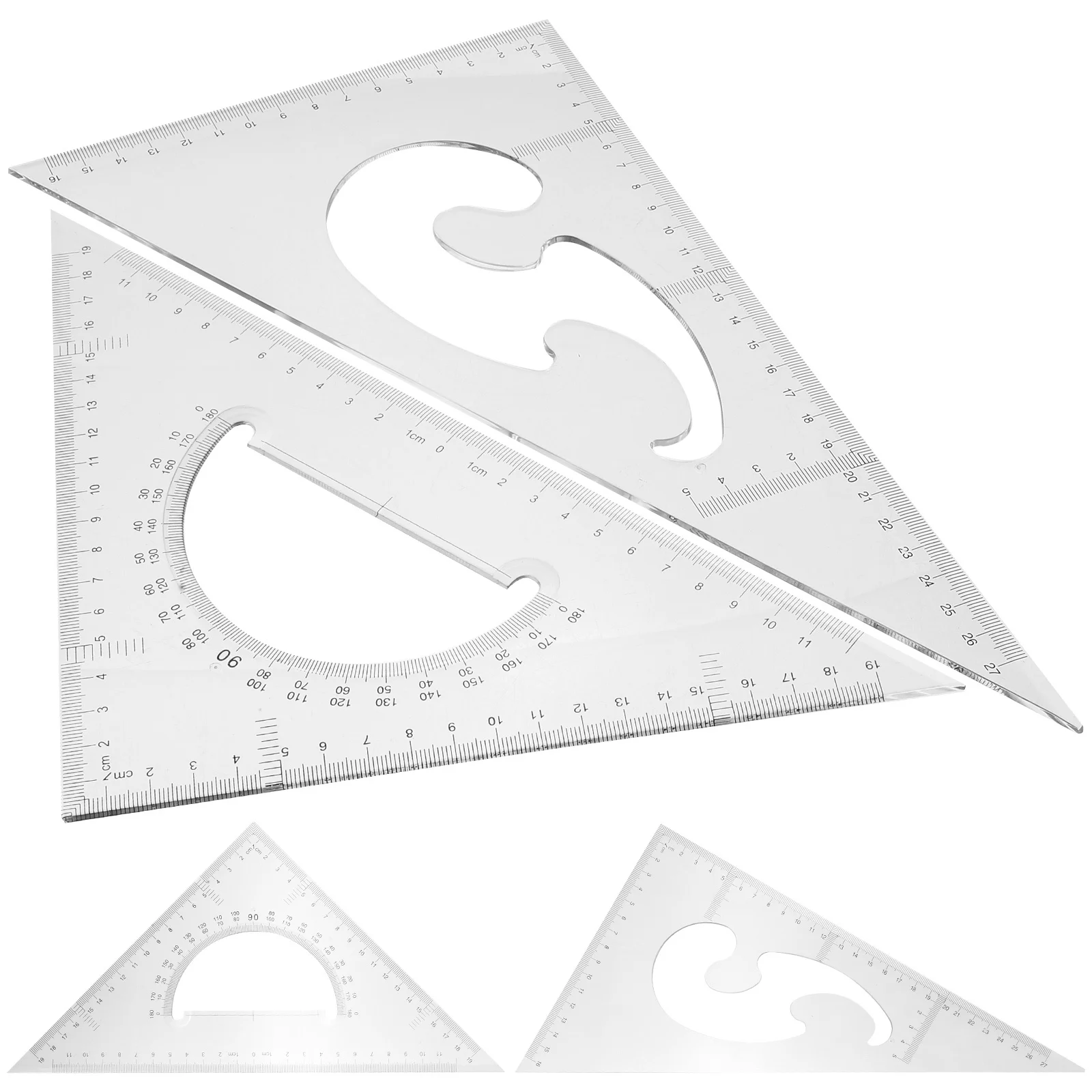 4pcs Triangle Ruler Set Plastic Geometry Drawing Tools For Measuring Drafting Multi-Functional Scales Clear Graduations Set
