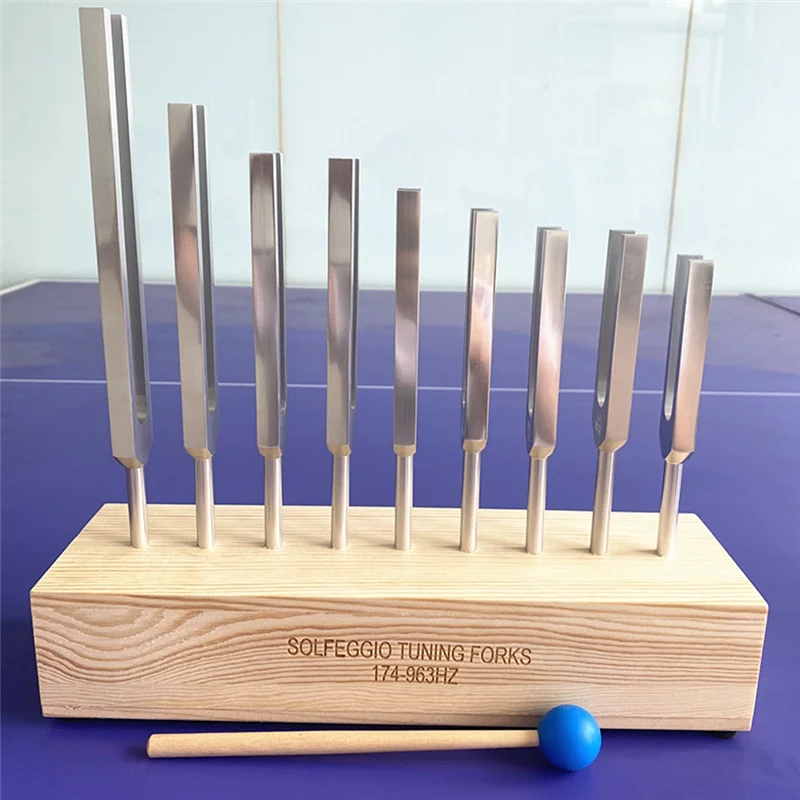 

AEF5-9PCS Tuning Fork Set,Tuning Forks Chakra For Healing Meditation Yoga Relaxation Instrument With Wooden Stand Easy To Use