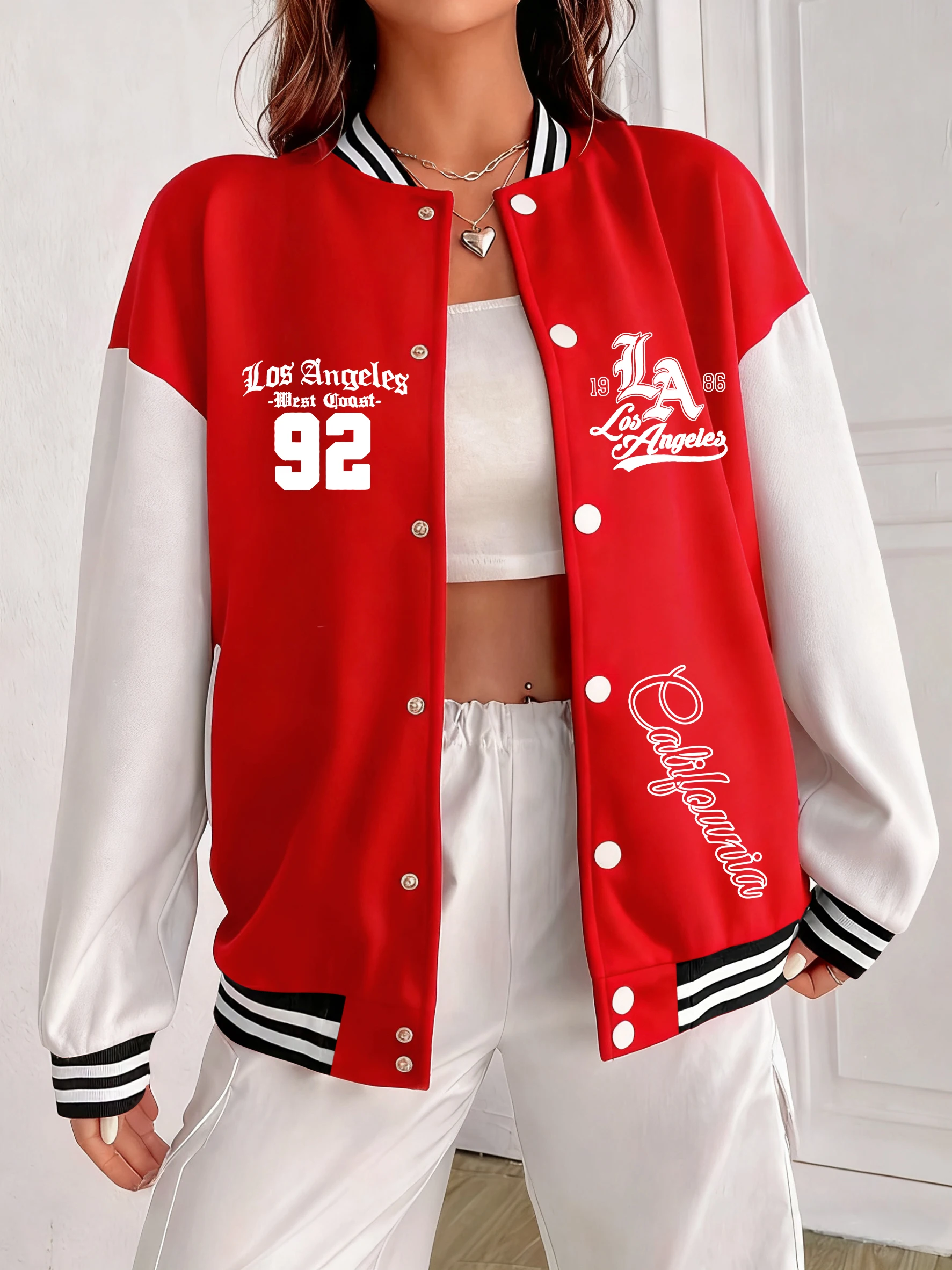 

Женские куртки с художественным принтом алфавита, повседневная бейсбольная форма на пуговицах, осенняя красочная куртка, хлопковая свободная одежда