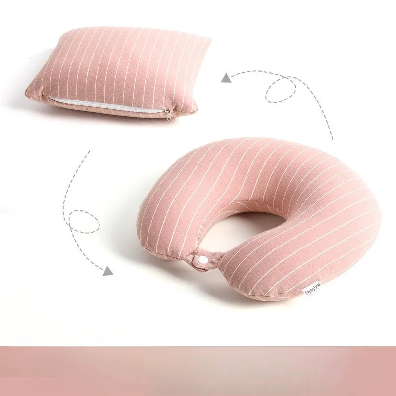Cozy Striped U Shape Neck Pillow Bead Support 2 in 1 Adjustable For Travel