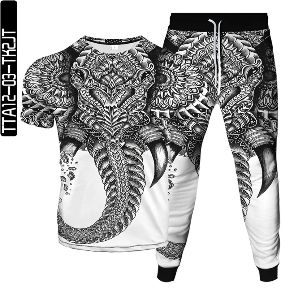 Animal Elephant Paint Totem 3D Print Men Women Tracksuit T-Shirt+Trousers 2Pcs Sets Clothes Female Male Fashion Suit Size S-6XL