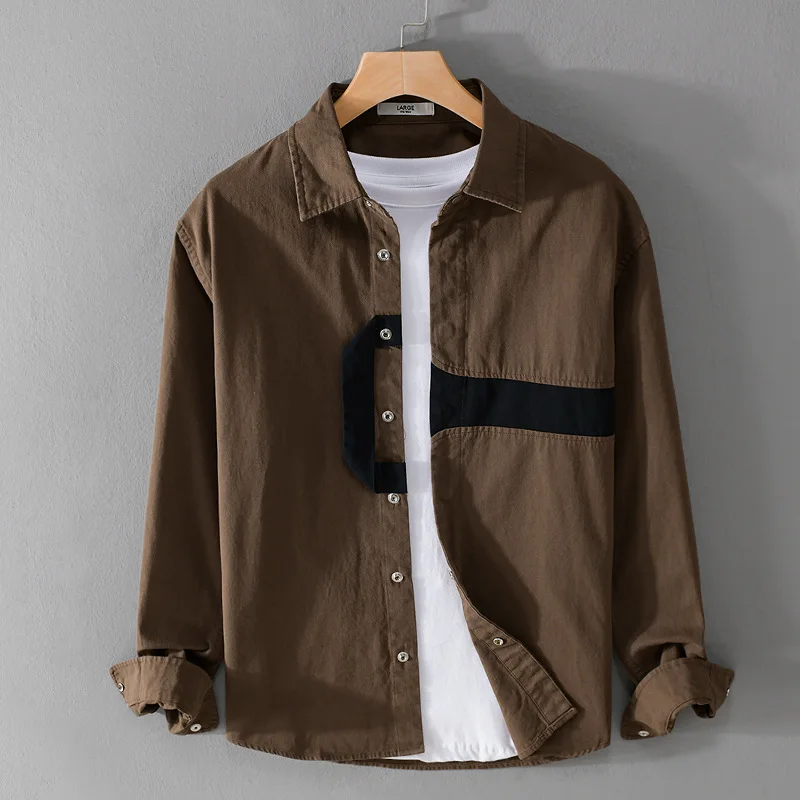 Spring Autumn Fashion Vintage Long Sleeve Blouse Men's Clothing Single Breasted Casual Loose Simplicity Shirts