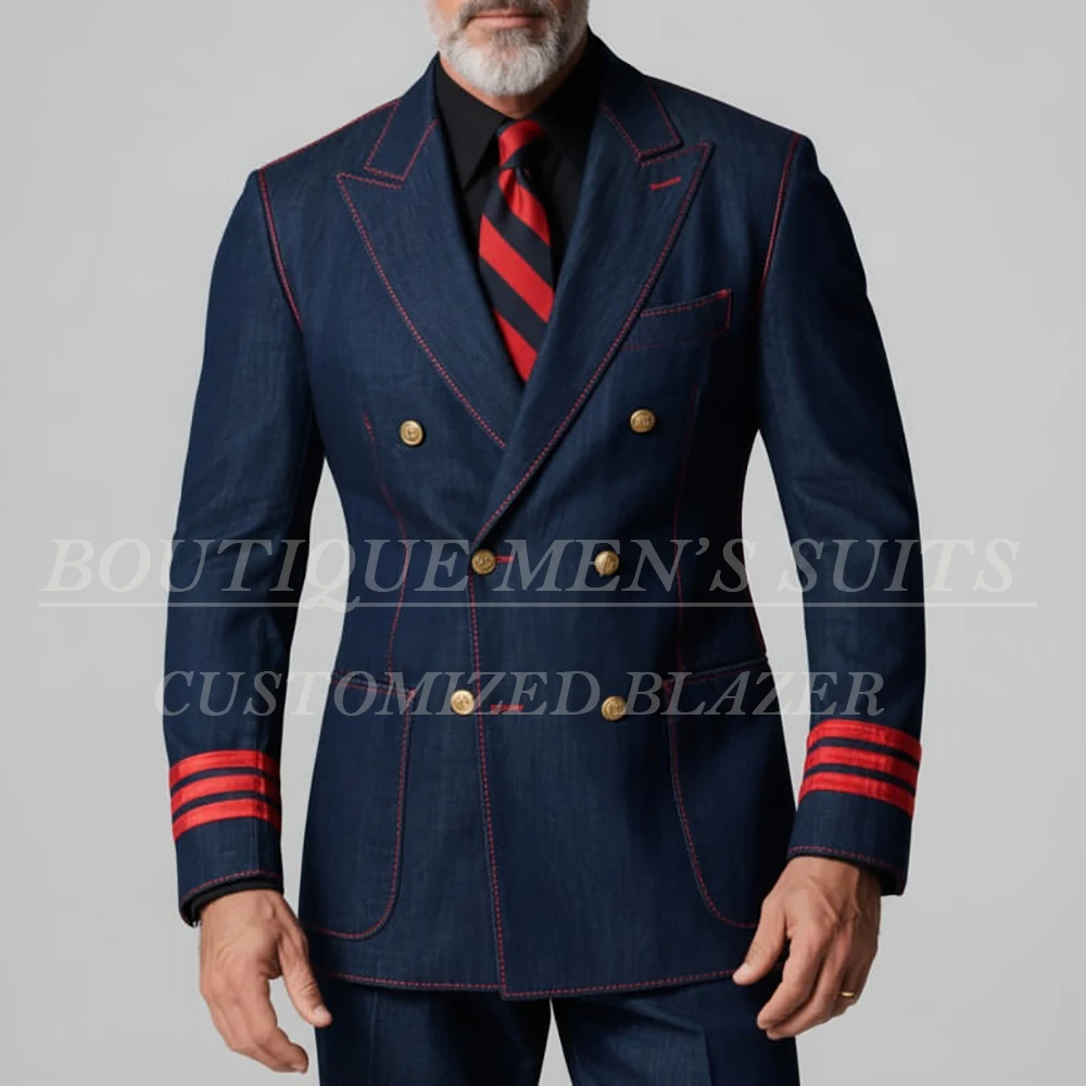 

Luxury Men's Suits Fashion 2 Piece Jacket Pants Full Sets High Quality Denim Regular Length Male Clothing Costume Homme Blazer