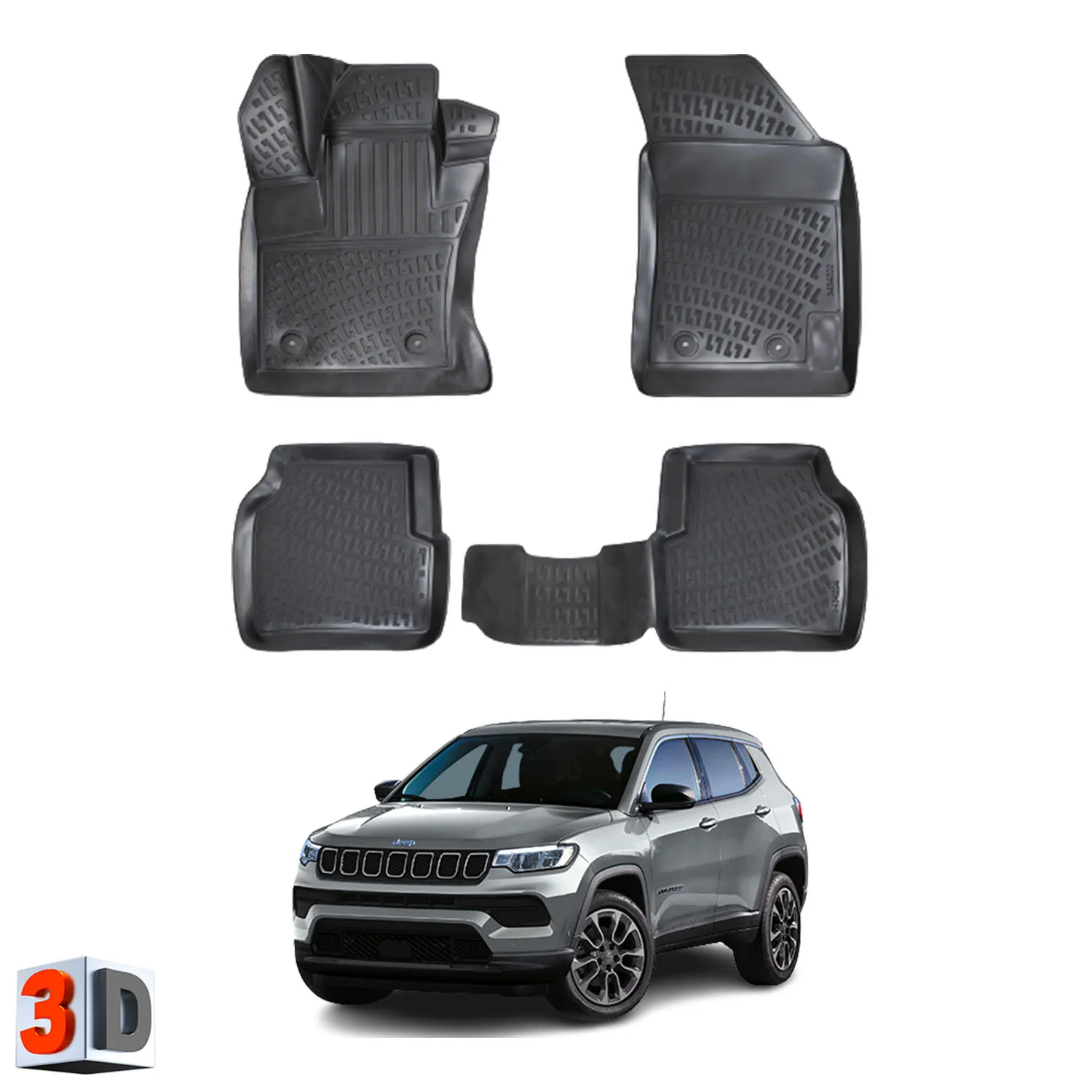 Jeep Compass - (2017-2022) Floor Mats Liner Waterproof 3D - (Black)