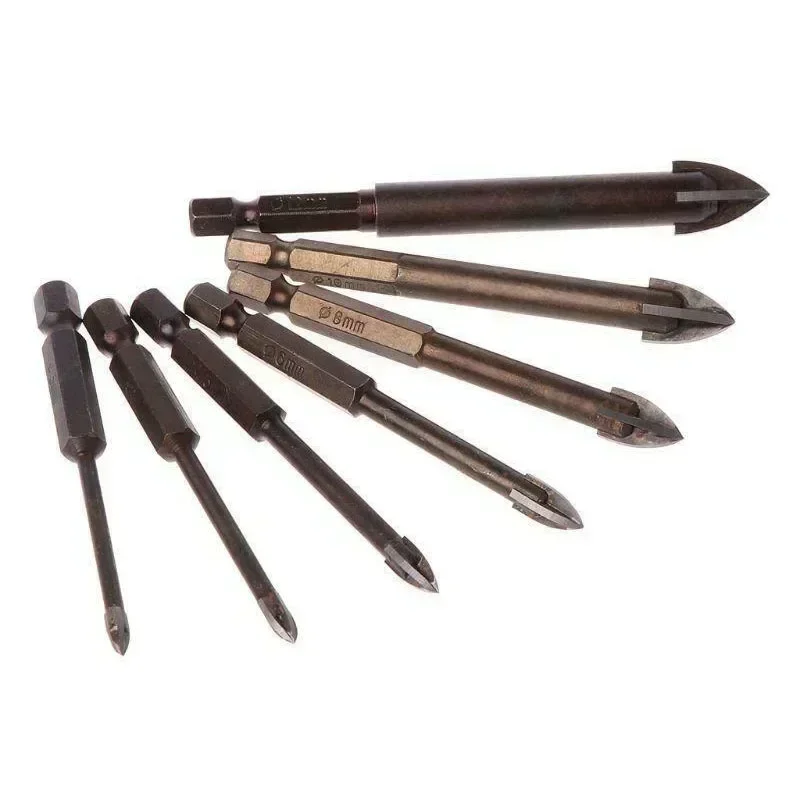 Punta esagonale con punta a croce s piastrella in vetro ceramica apri foro in cemento Set di punte in plastica per legno Set di strumenti di perforazione 3/4/5/6/8/10/12mm