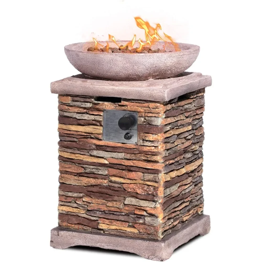 

Outdoor Propane Fire Pit, Gas Fires Pit for Outside Patio, Outdoor Fires Table Fire Column 40,000 BTU W Lava Rocks, Waterp