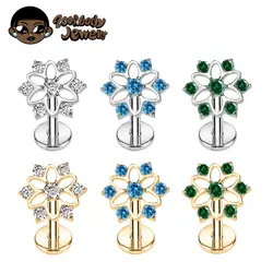 ASTM F136 Titanium Piercing 16G Hollow Flower CZ Labret Medusa Monroe Piercing Helix Cartilage Conch Tragus Lobe Stud Earring
