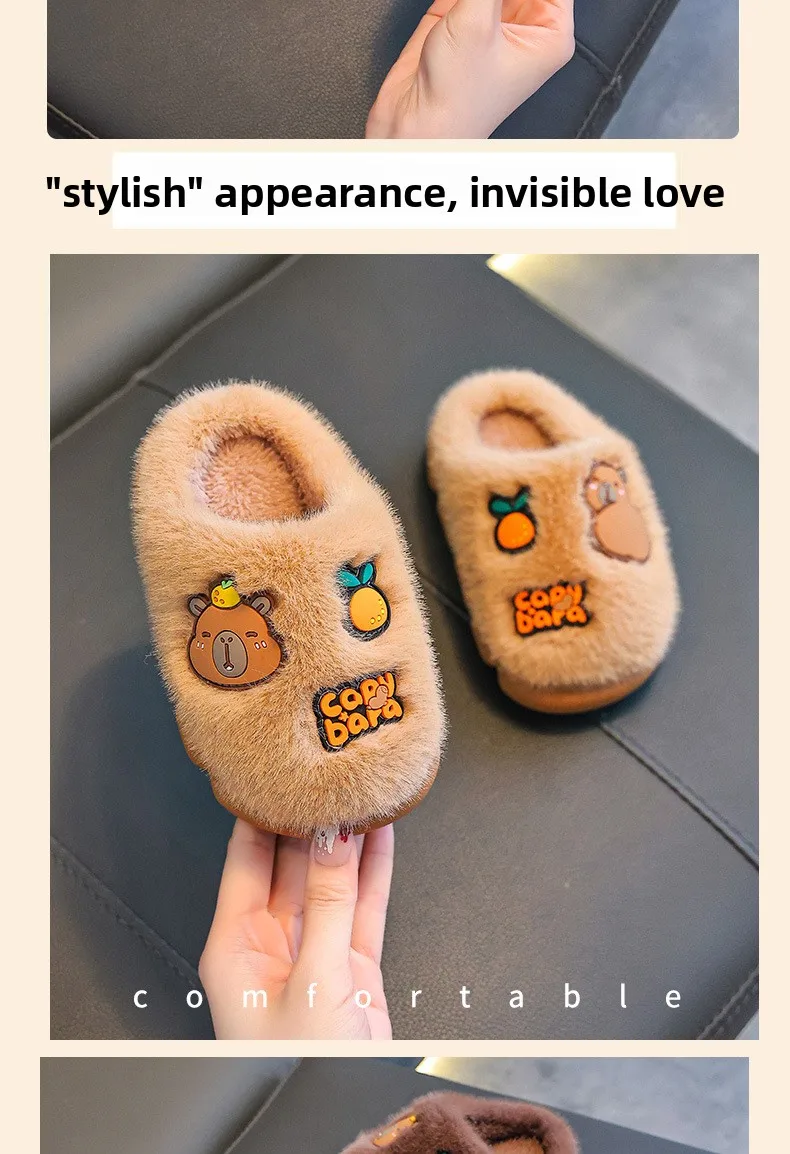 Capybara Winter Kinder-Plattform-Hausschuhe 2026 Modische Warme Plüsch-Eltern-Kind-Hausschuhe Rutschfeste Damen-Baumwollschuhe – Detail 12