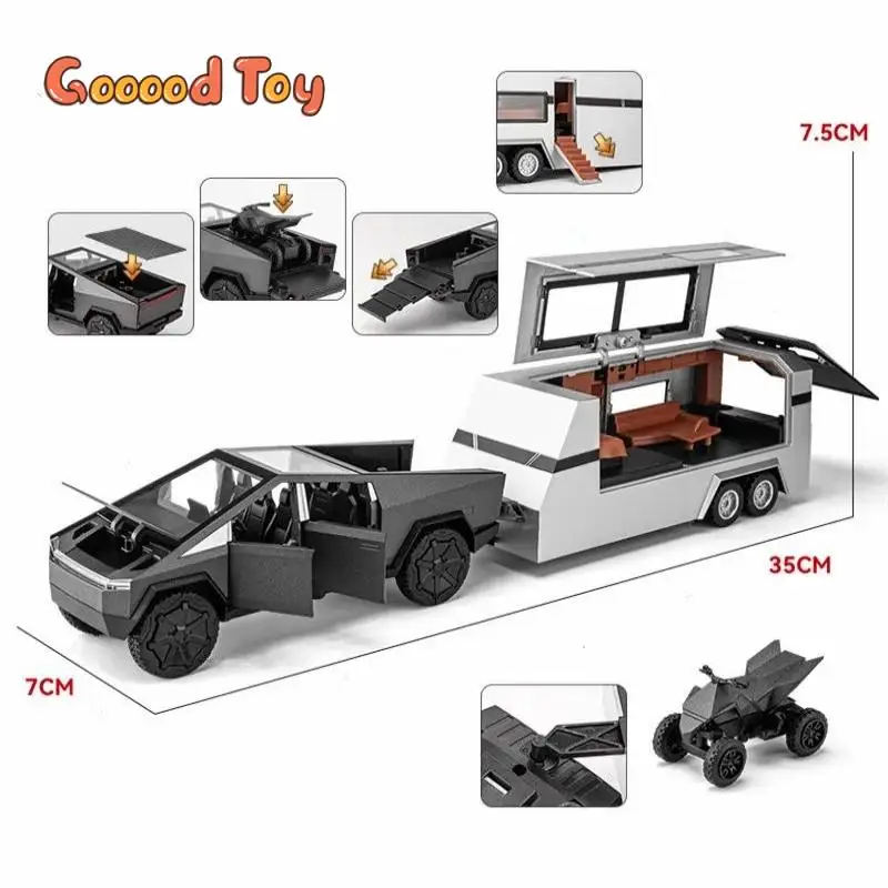 1:32 liga captador reboque rv puxar para trás carro com luzes música simulado veículo recreativo diecast caminhão modelo brinquedo decoração de casa