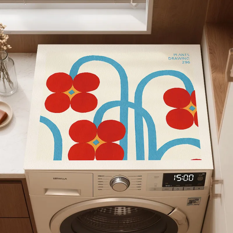 VIKAMA Ins Nordic Fresh Green Plant Potted Washing Machine Cover Pad Waterproof And Anti-Slip Drum Washing Machine Dust Pad