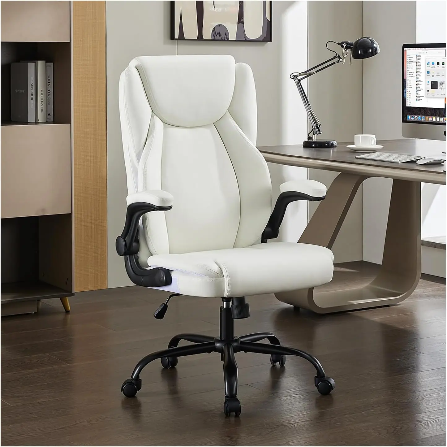 

Office Chair, Big And Tall 400 Lbs Ergonomic Home Computer Desk Leather Chair With Padded Flip Arms, Adjustable Tilt Lock,