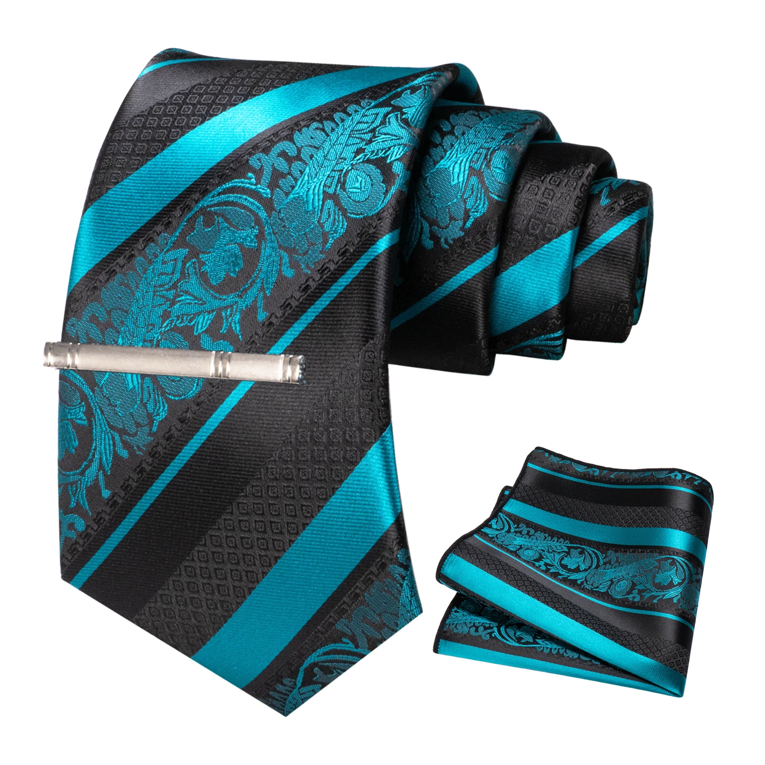Klassische Herren-Krawatte mit Blumenmuster, 8 cm, Seidenkrawatten-Set, Einstecktuch, Krawattenklammer, Business-Anzubehör, Bräutigam-Hochzeitskrawatte – Detail 16