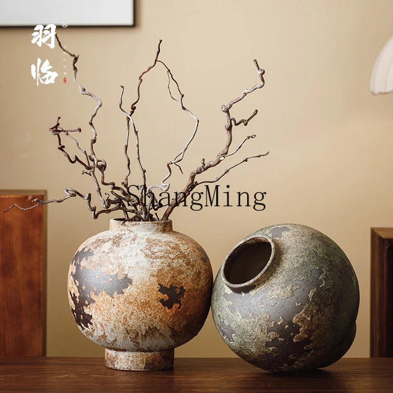 

ZYY retro wabi-sabi lantern bottle B & B countertop dry flower arrangement Zen coarse pottery pot decorative ornament