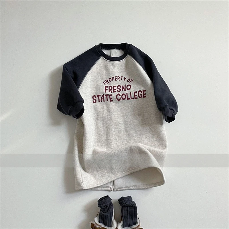 Robe coréenne en coton pour filles, style décontracté, manches colorées, impression de lettres, sourire, garde, mode automne et hiver, nouveau