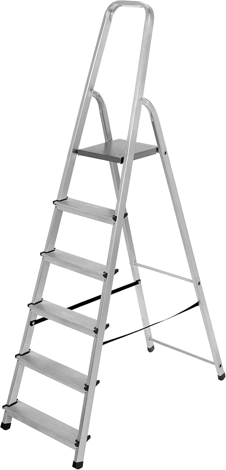 Faltbare Aluminiumleiter mit 6 Stufen, praktische Trittleiter für den Hausgebrauch, stabile Standfestigkeit, leicht und