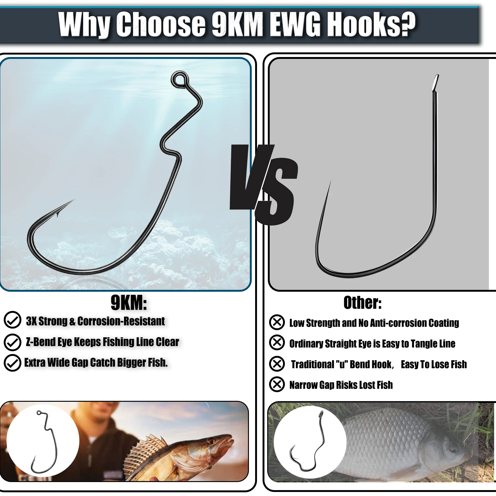 9KM 25 Stück EWG Weedless Jig Hook Wide Gap Worm Hook für Softbait Bass Pike Zander Fishing Texas Rig Weedless Jigging Salzwasser – Detail 4
