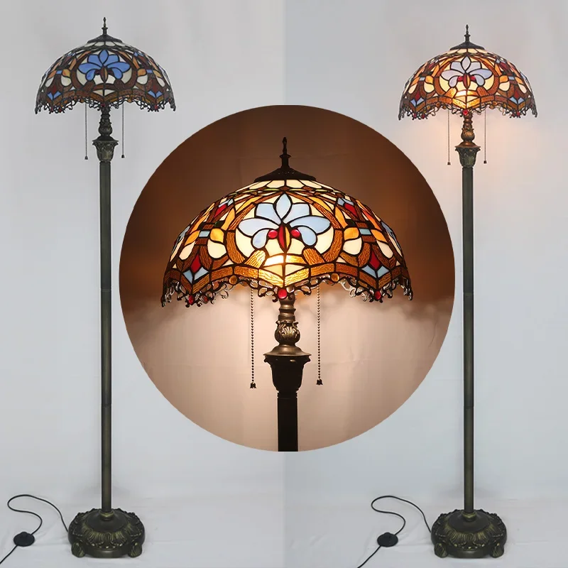 

European Colored Vintage Floor Lamp for Living Bedroom Office Villa Teahouse Restaurant Indoor Spaces 40cm Glass standing lamp