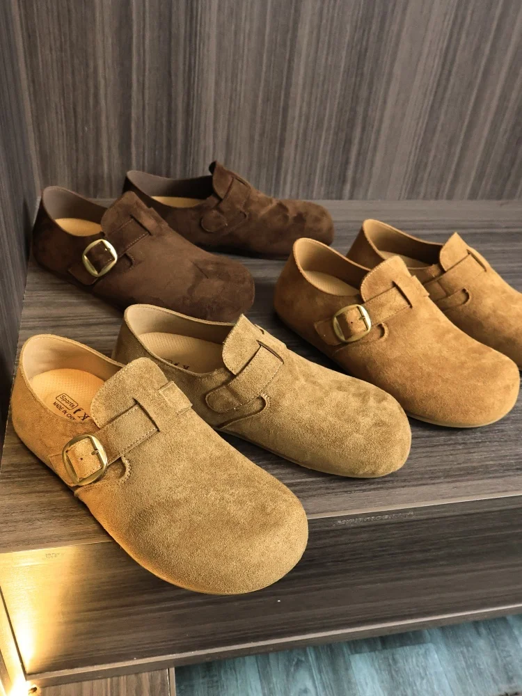 High-End Men's Slip-On Buckle Faux Suede Leisure  Shoes Cork Bottom Anti-Slip Wear-Resistant Spring Fashion Shoes
