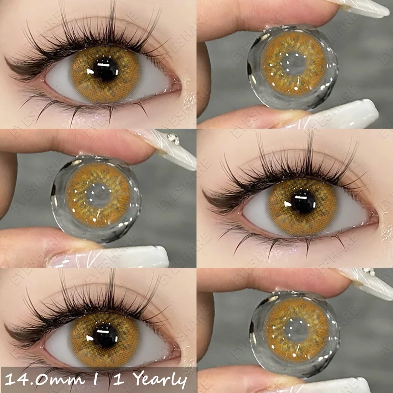 EYESHARE 1pair Natural Color Contact Lenses for Eyes Fashion Blue Contact Lenses Beauty Makeup Brown Eyes Contacts Lenses 14.0mm