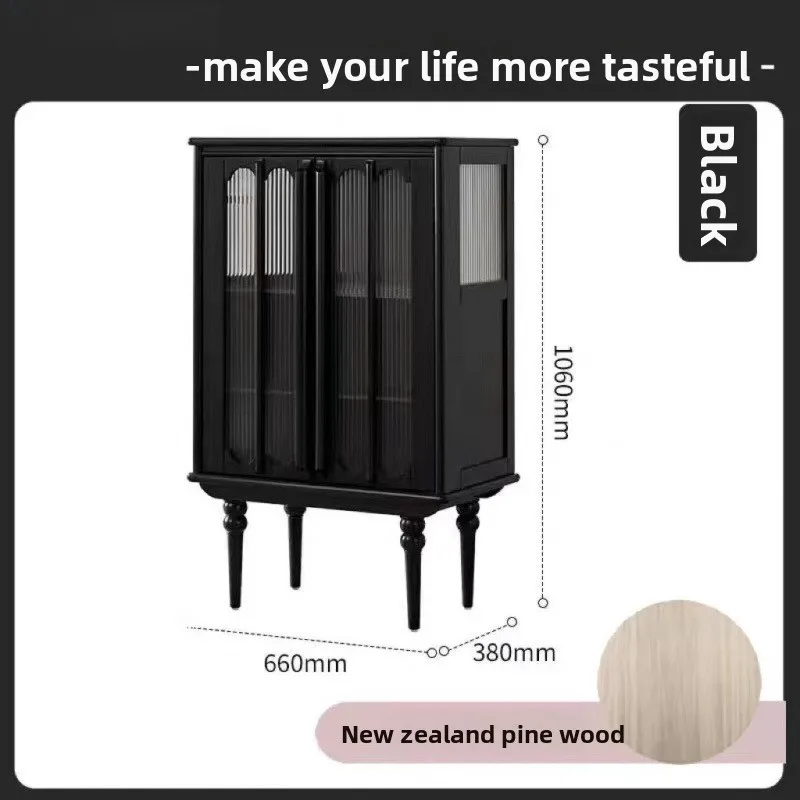 Solid wood TV cabinet French living room, small apartment storage cabinet retro black, American coffee table light luxury