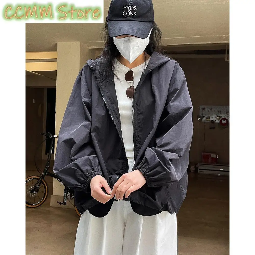 HanOrange Summer Light Transparent Hooded Zipper Sunscreen Jacket Women Loose Silhouette Thin Long Sleeve Jacket Female'