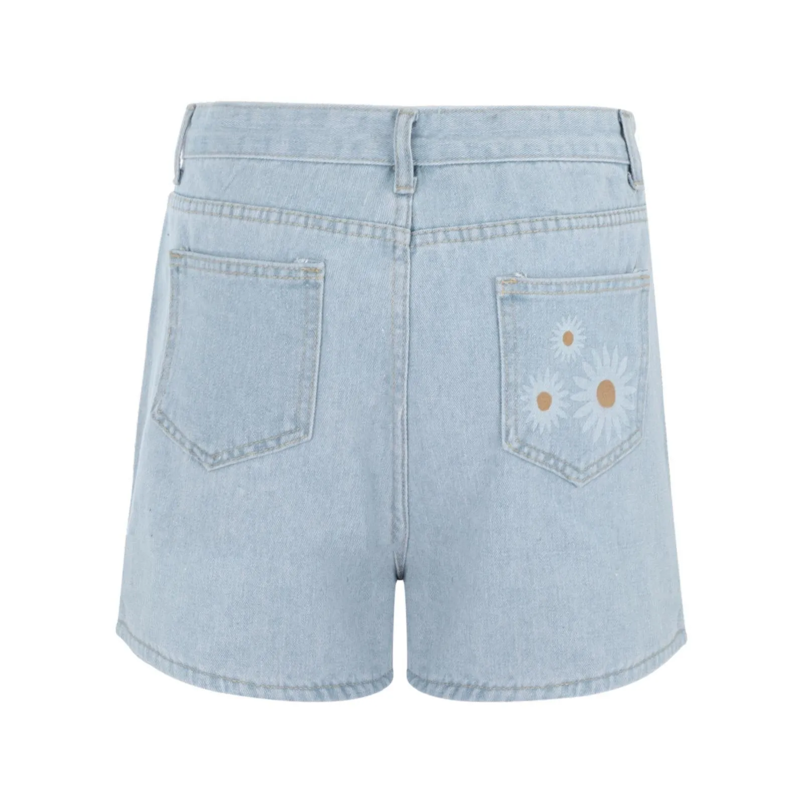 Shorts jeans de cintura alta feminino com bolsos, calças versáteis, jeans justo estilo resort, estampado na moda, verão