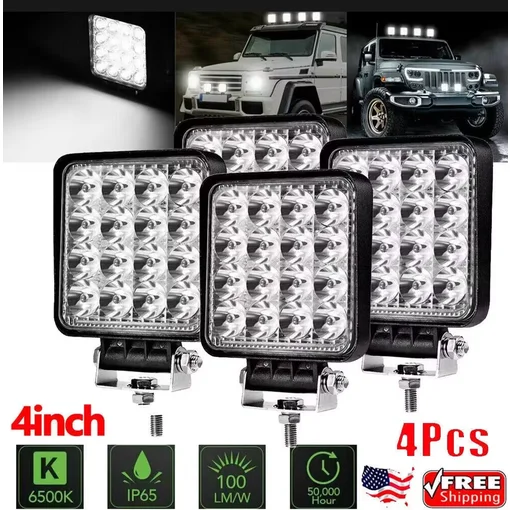 UNISHINE 4PCS Fari da Lavoro a LED da 4 Pollici, Fari Spot per Uso Fuoristrada, ATV, Camion, Luci Fendinebbia Retromarcia, 6000k, Fascio Combinato Spot e Diffuso, 12V 24V, IP68