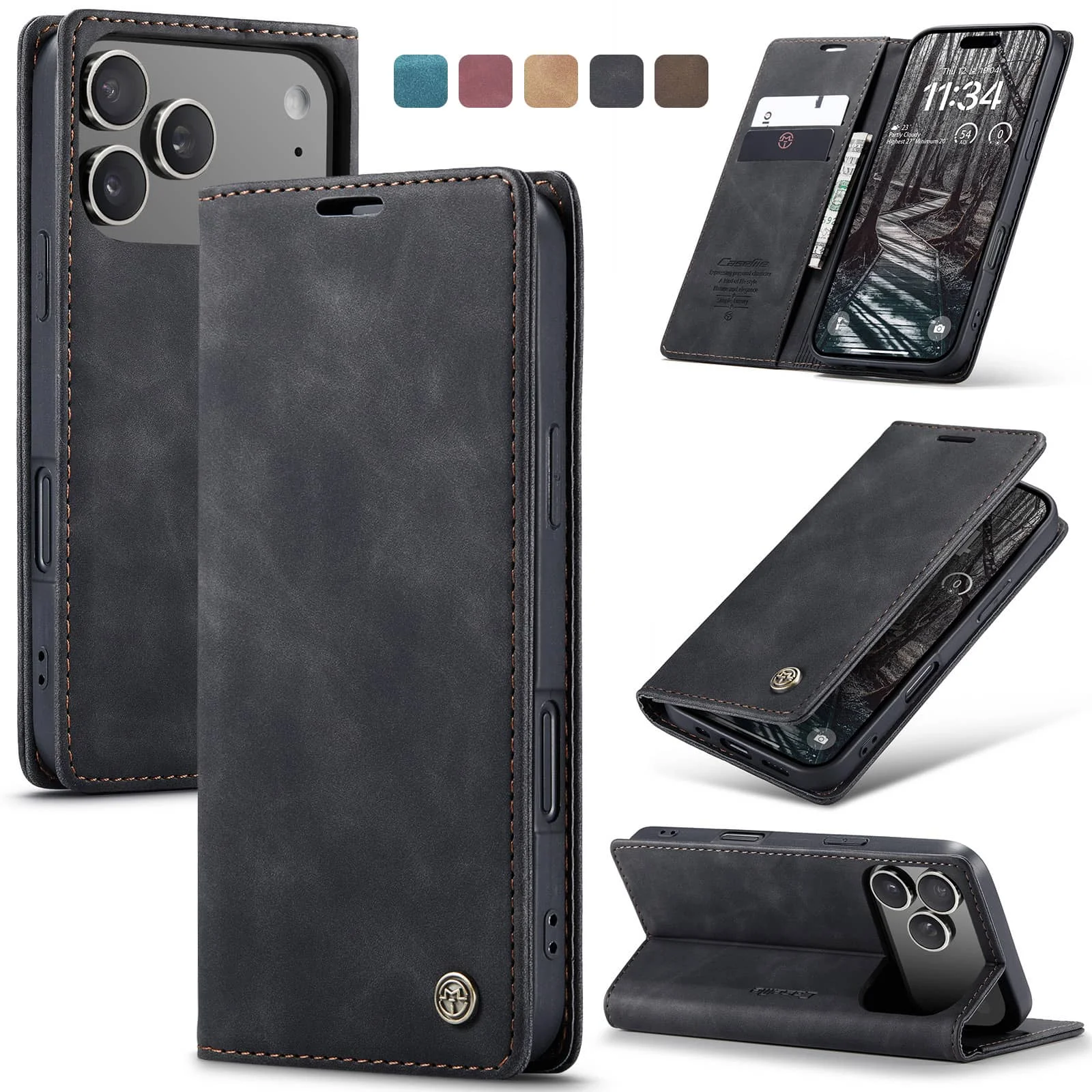 Flip Wallet Hülle für iPhone 18 17 Pro Max 17e Air 17 Pro, Leder Magnetische Folio-Abdeckung mit Kartenhalter, Ständer - TPU Hülle