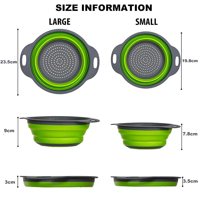 Foldable Silicone Colander Fruit Vegetable Washing Basket Strainer with Handle Strainer Collapsible Drainer  Kitchen Tools