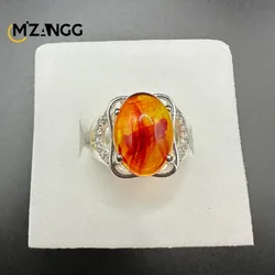 Natural Amber Silver Ring Adjustable Men's and Women's Fancy Blue Amber Ring Ring Fashion Exquisite Luxury Gift Luck Mascot