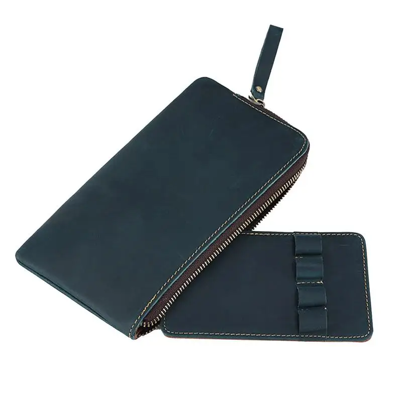 حقيبة أقلام رصاص جلدية بسحاب حقيبة أدوات مكتبية تحمل 4 أقلام من جلد البولي يوريثان حقيبة عرض عتيقة للعمل والجامعة