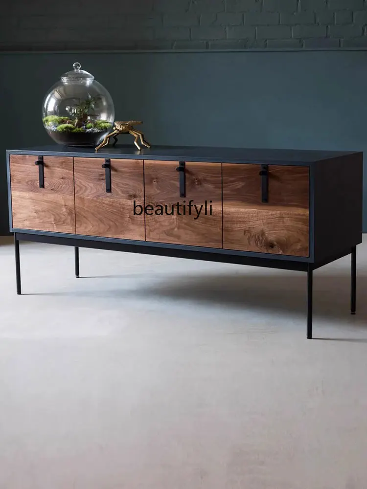 Italian minimalist walnut color sideboard creative storage, Nordic retro wabi-sabi style