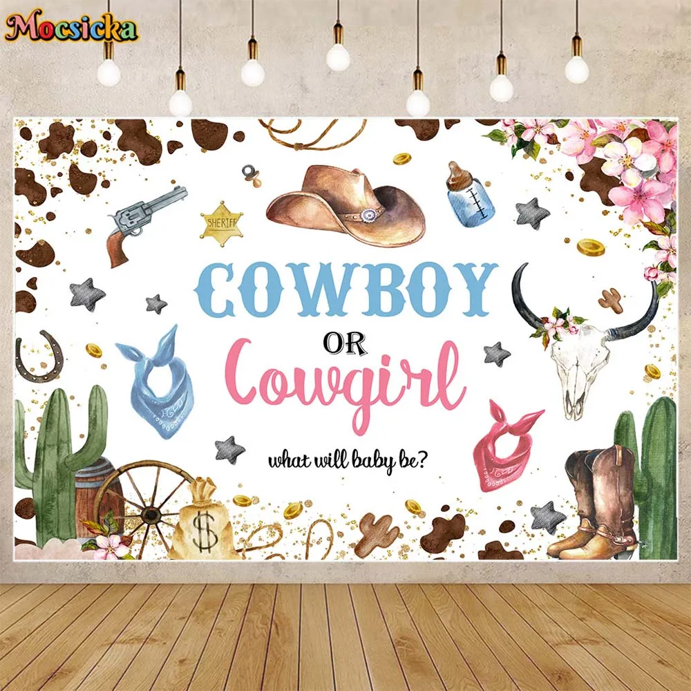 Mocsicka Cowboy or Cowgirl Baby Shower Backdrop Wild West Cactus Gender Reveal Party Decor Newborn Background Photo Studio Props