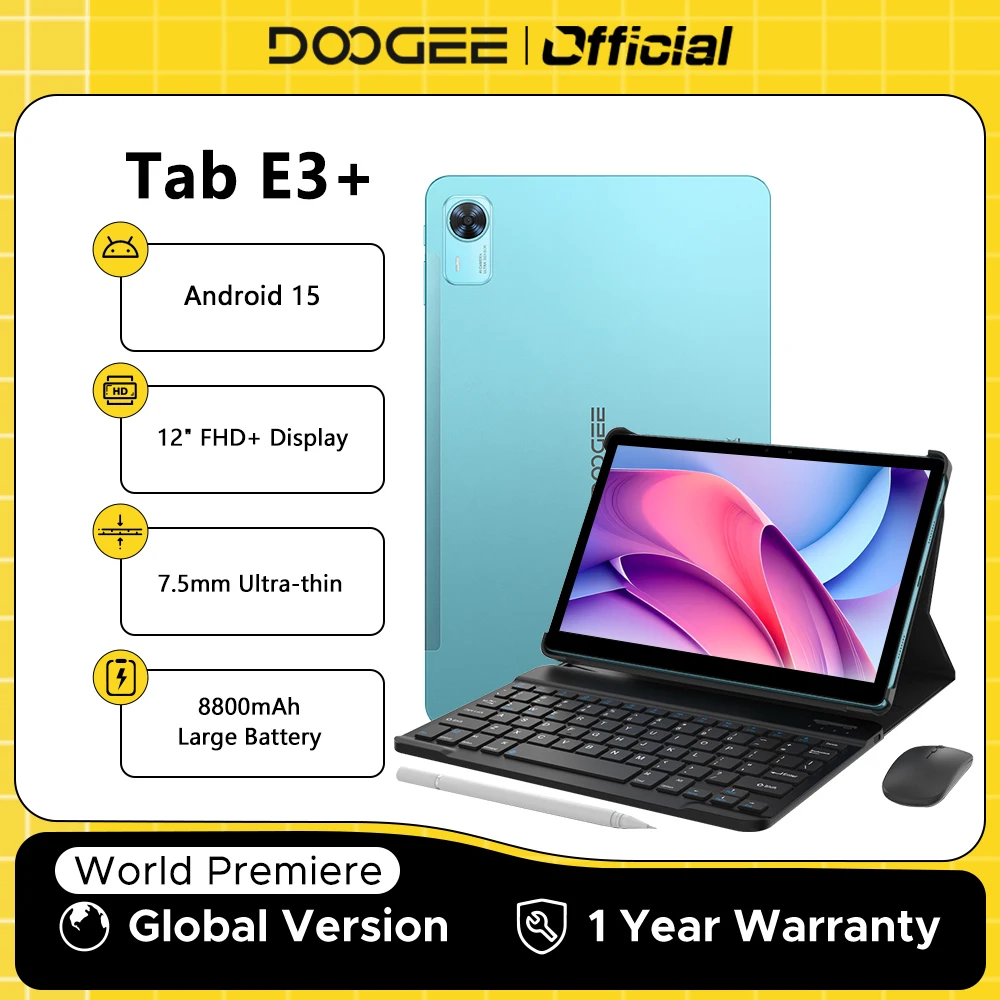 

DOOGEE Tab E3+ Tablet PC Gemini AI 12" FHD+ Display 32GB(8+24) 256GB 8800mAh Large Battery Helio G100 Dual Speakers Android 15