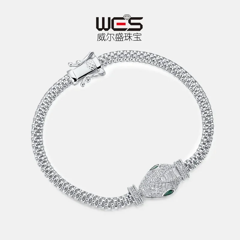 Light Luxury Personalized Snake-shaped Bracelet 18K Gold PT950 Platinum Micro-encrusted Diamond Color Baby Stone Pendant