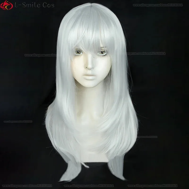 FF14 56 سنتيمتر طويل Estinien Varlineau شعر مستعار تأثيري Estinien Varlineau الفضة شعر مستعار أبيض مع الأذن مقاومة للحرارة الشعر أنيمي FFXIV الباروكات