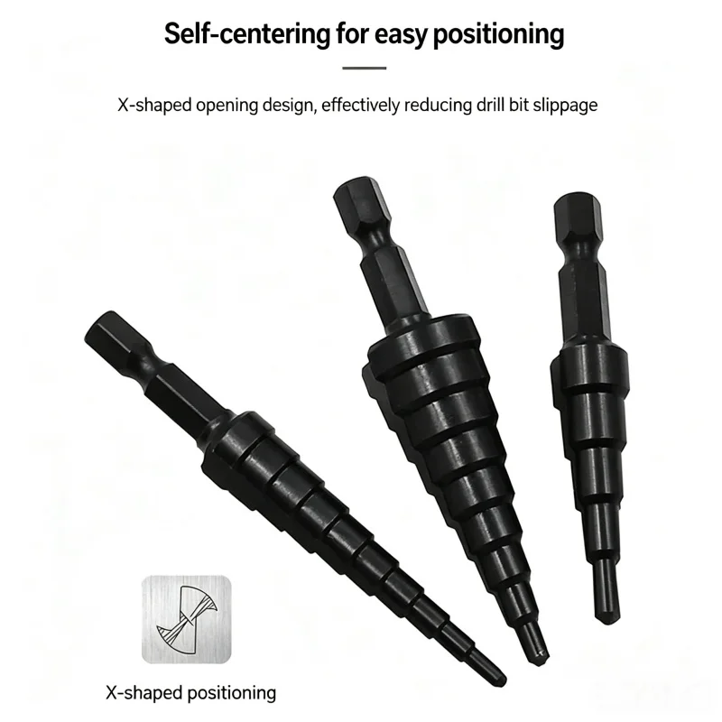 Black Oxide Step Drill Bit Kit 3 Sizes 3-12/4-12/4-20mm Hex Shank Multiple Hole Opener for DIY Metalworking